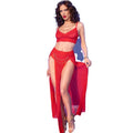 CHILIROSE - CR 4850 CONJUNTO DE TOP Y LEGGINGS ROJOS CON ACCESORIOS DORADOS M