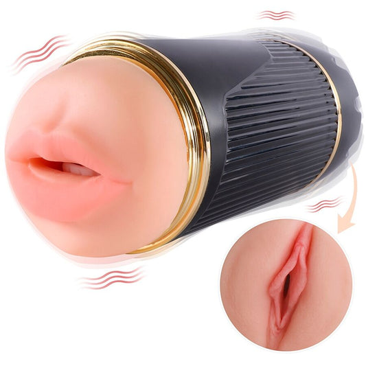 SHEQU - MASTURBADOR DOBLE KAY CON DOBLE VIBRACIÓN DE BOCA Y VAGINA