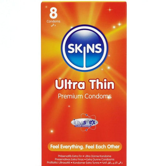 SKINS - PRESERVATIVOS PREMIUM ULTRA FINOS PAQUETE DE 8