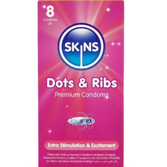 SKINS - CONDONES PREMIUM DE PUNTOS Y ESTRÍAS PACK 8