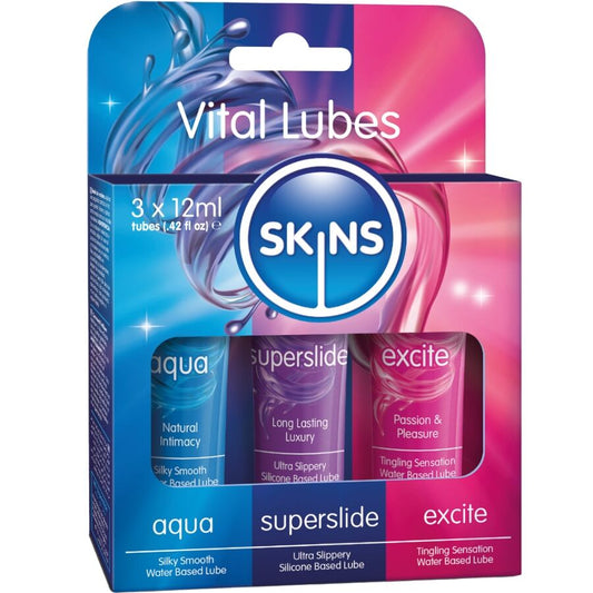 SKINS - KIT DE LUBRICANTES VITALES AQUA, SUPERSLIDE & EXCITE 3 x 12 ML