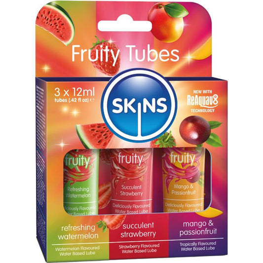 SKINS - KIT LUBRICANTES FRUTALES SANDÍA, FRESA Y MANGO 3 x 12 ML