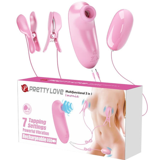 PRETTY LOVE - SET MULTIFUNCIONAL 3 EN 1 IMONIE CON VENTOSA, PEZONES Y CLÍTORIS