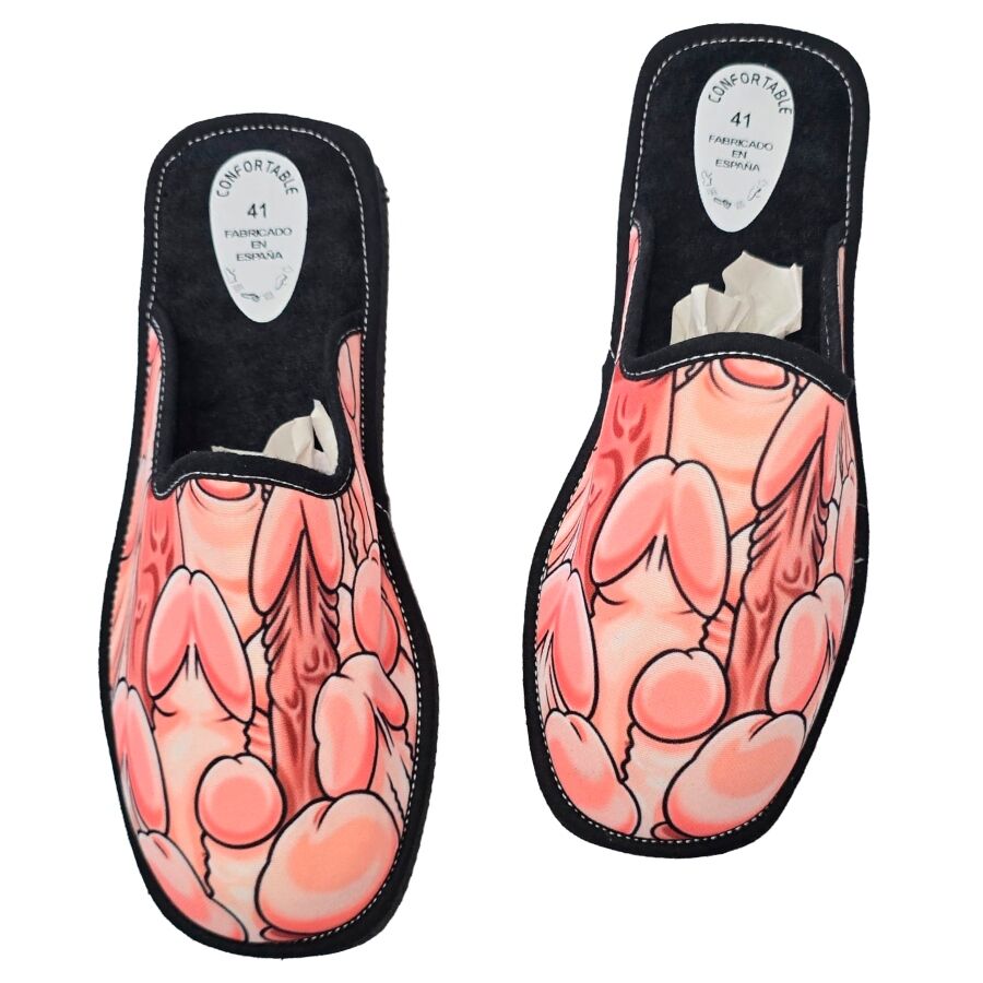 Penis Design Slippers Size 39-41 – Funny Handmade House Shoes DIABLO PICANTE