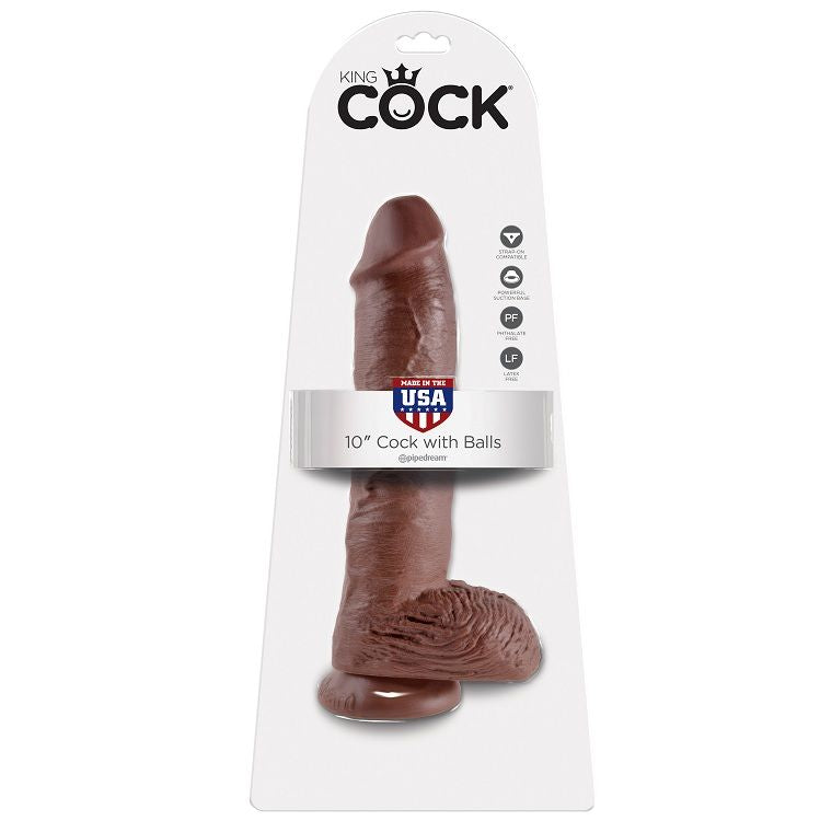 KING COCK - 10 DILDO BROWN WITH BALLS 25.4 CM KING COCK