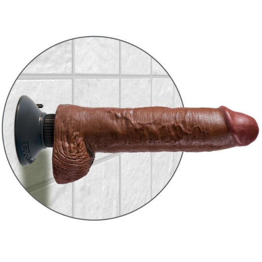 KING COCK - PENE VIBRANTE CON TESTICOLI MARRONE 25.5 CM