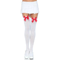 LEG AVENUE - CALZE AUTOREGGENTI IN NYLON CON FIORELLINO BIANCO/ROSSO