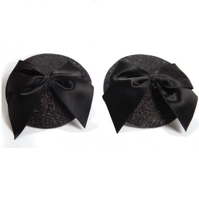 BIJOUX - BURLESQUE SHINY NIPPLE COVERS WITH BOW BIJOUX BURLESQUE PASTIES