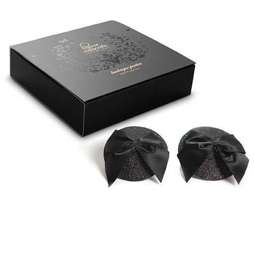 BIJOUX - BURLESQUE SHINY NIPPLE COVERS WITH BOW BIJOUX BURLESQUE PASTIES