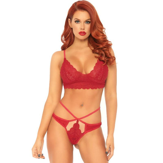 LEG AVENUE - CONJUNTO DE 2 PIEZAS BRALETTE Y TANGA DE ENCAJE M/L