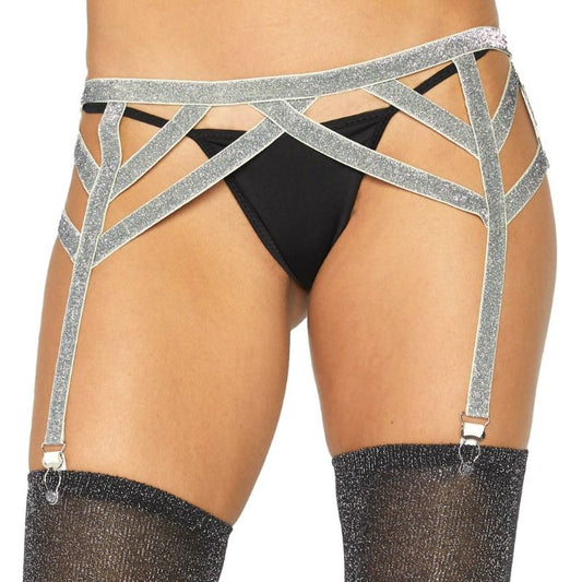 LEG AVENUE - LIGUERO ELÁSTICO PLATA LUREX TALLA ÚNICA