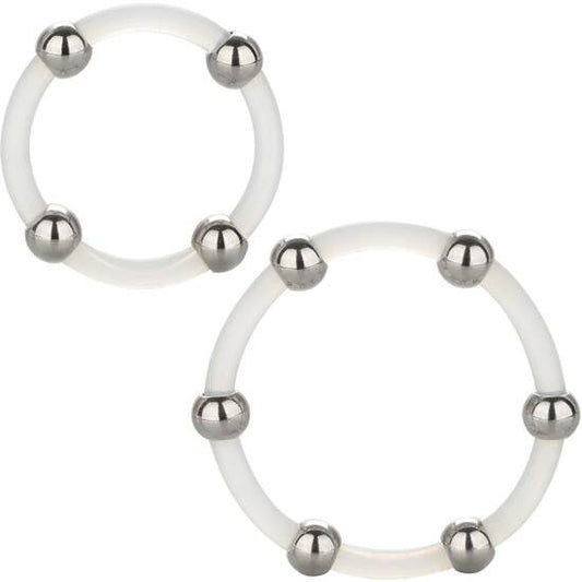 CALEXOTICS - CONJUNTO DE ANILLOS DE SILICONA CON CUENTAS DE ACERO
