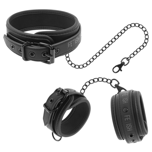 FETISH SOTTOMESSA - COLLANA E MANETTE IN PELLE VEGANA CON FODERA IN NEOPRENE